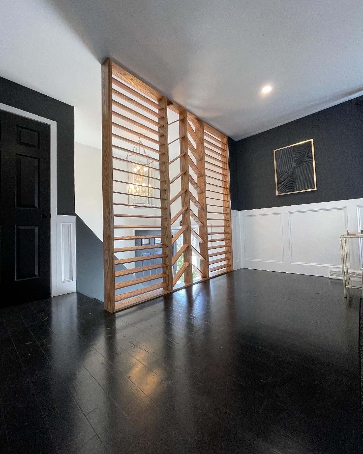 Custom slatted wood room divider