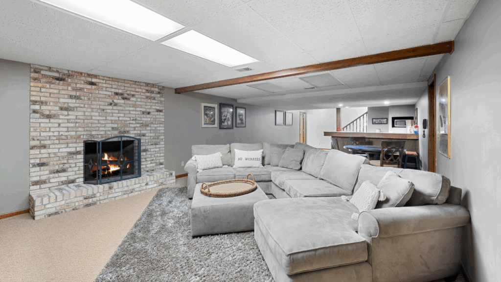 basement remodel with fireplace
